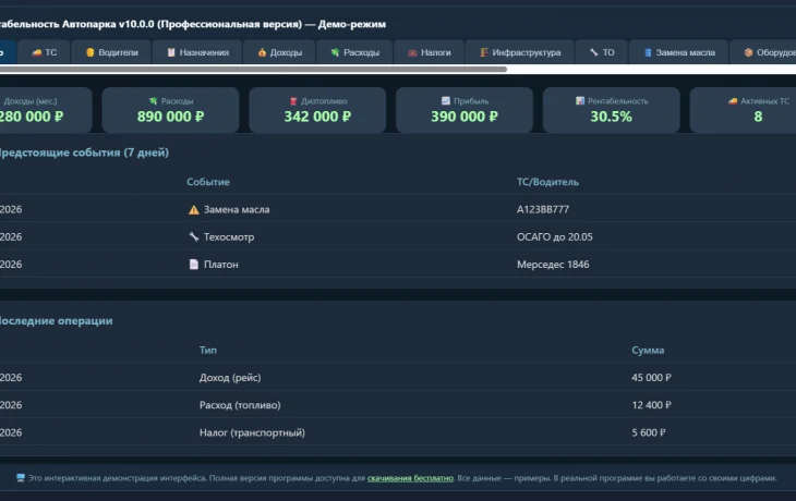 🖥️ «Рентабельность Автопарка» в демо: посмотри, как работает учёт, не скачивая программу 🖥️ «Рентабельность Автопарка» в демо: посмотри, как работает учёт, не скачивая программу